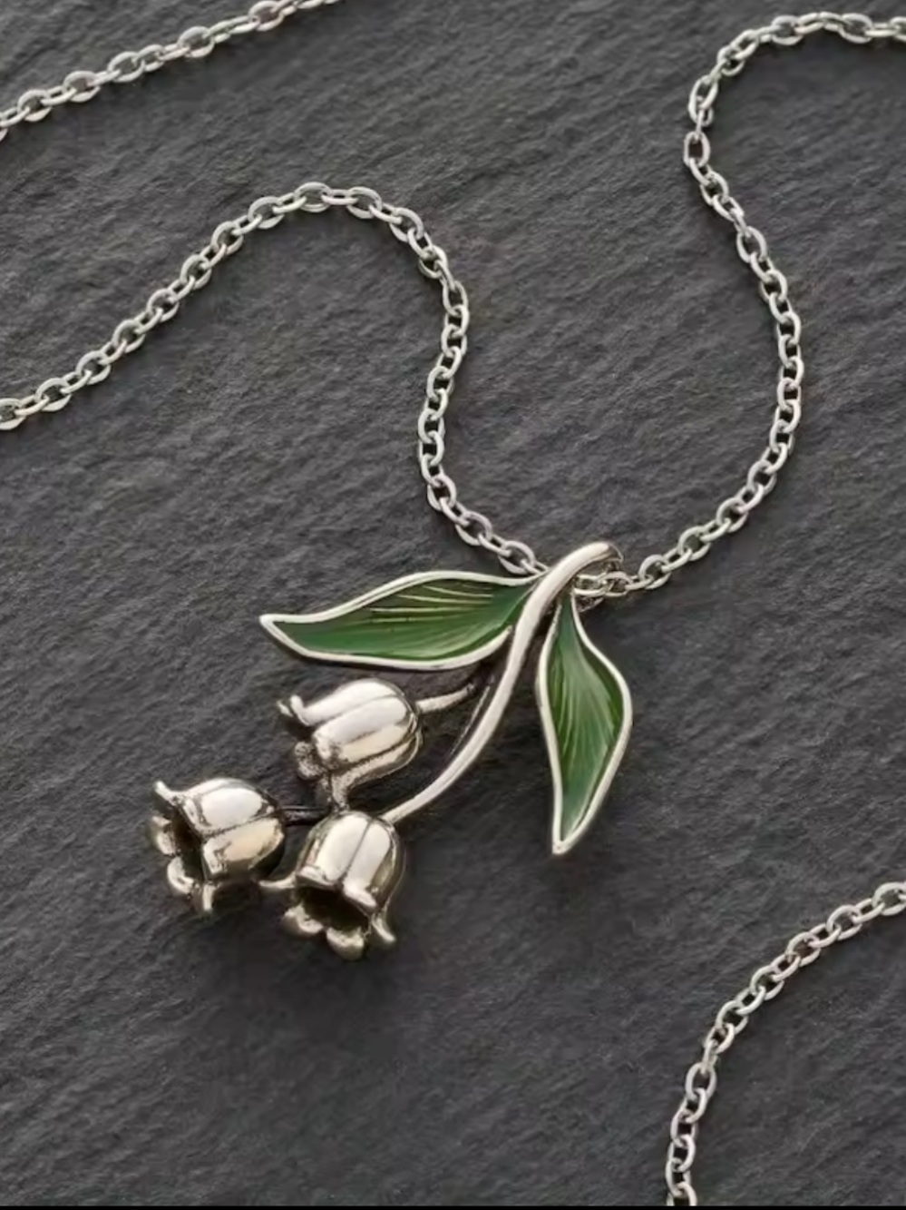 Lily of the Valley Jewelry Set Silver Botanical Necklace and Earrings - Picture 3 of 6